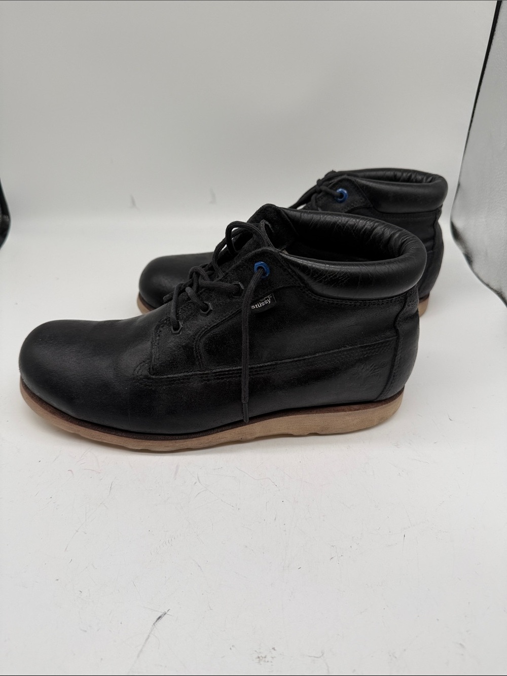 Stussy Black Leather Chukka Boots with Brown Sole